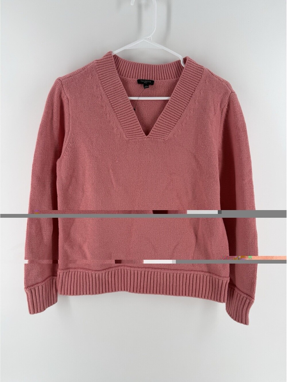 Women’s Talbots Pink Knit V-Neck Pullover Sweater Long Sleeve Petite SP